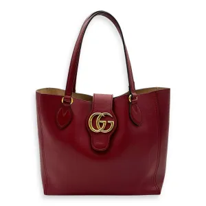 Dahlia Red Tote Bag in Calfskin, Gold hardware