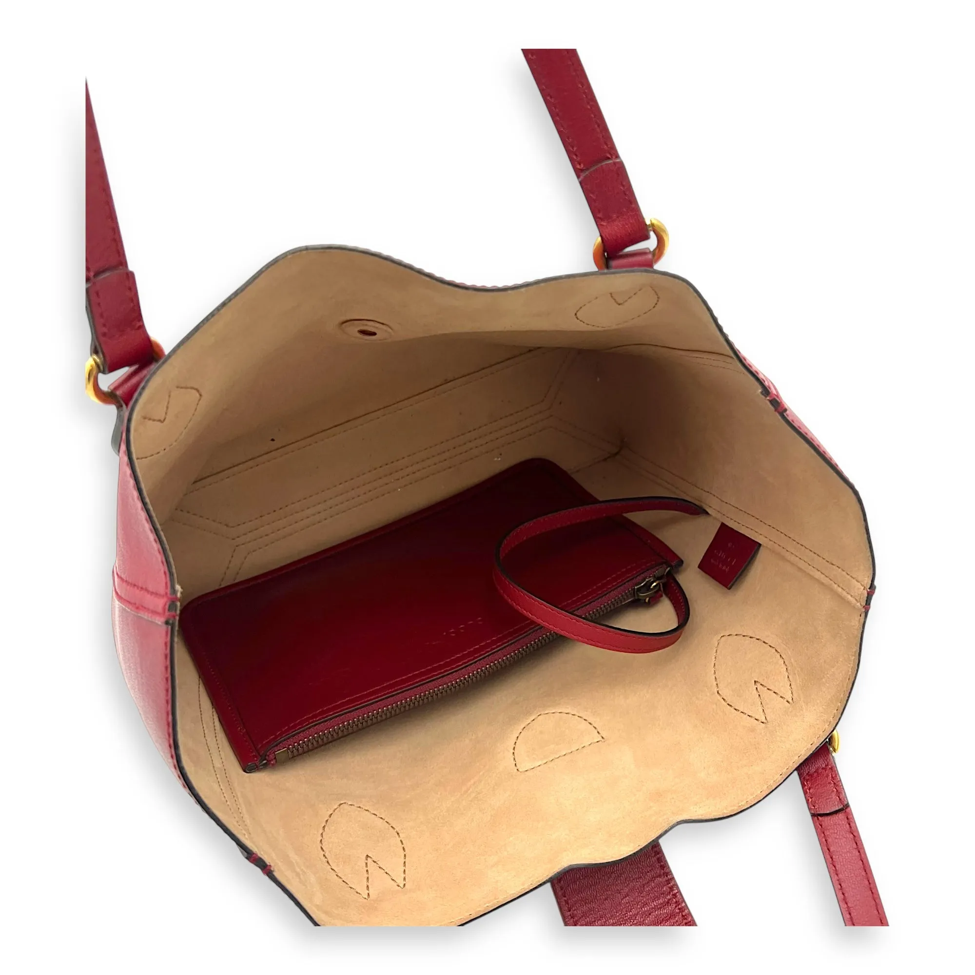 Dahlia Red Tote Bag in Calfskin, Gold hardware