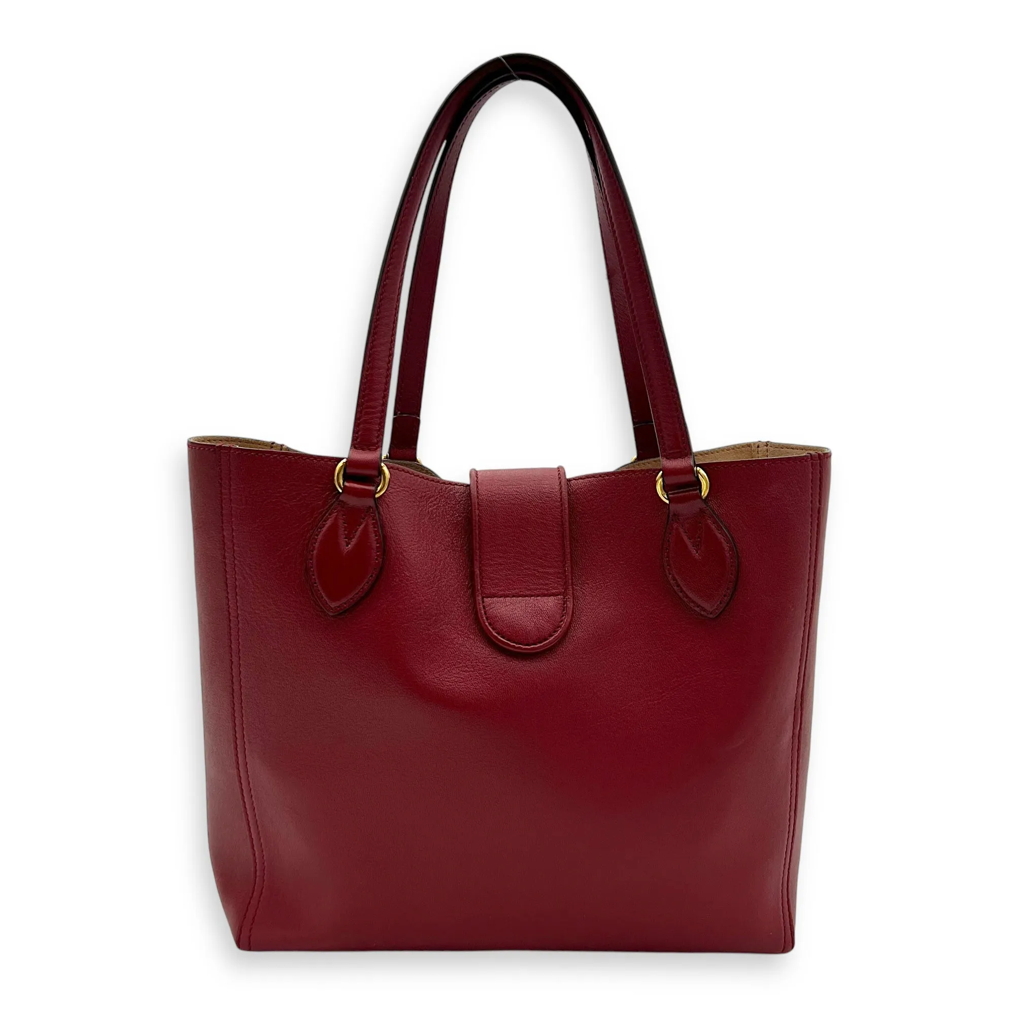 Dahlia Red Tote Bag in Calfskin, Gold hardware