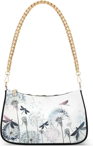 Dandelions and Dragonfly Shoulder Bags for Women Small Handbags Mini Clutch Purse