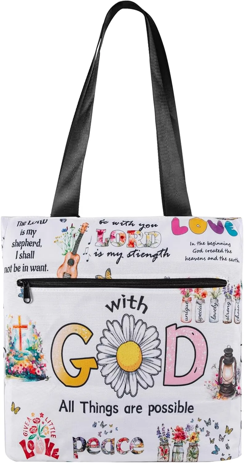 Degpum Christian Tote Bags for Women.Christian Faith, Jesus God Religious Gift. Waterproof Shoulder Bag.Encouragement Gift for Mom Sister Coworker Friend Scripture Faith Based Gifts Church Canvas Bag