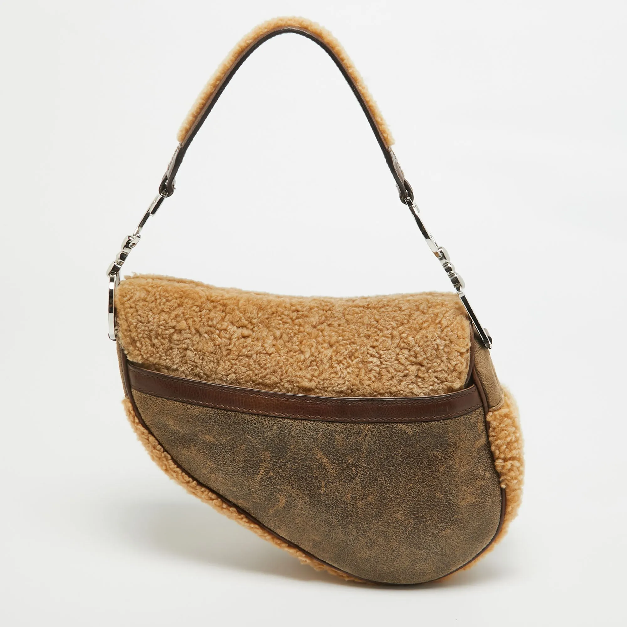 DIOR Beige/Brown Shearling and Leather Saddle Bag