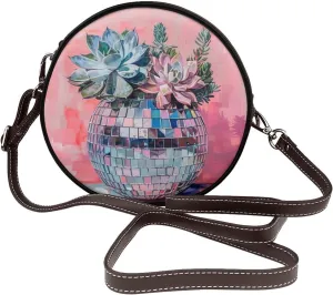 Disco Ball Women Round Crossbody Bags Leather Sling Bag Purse