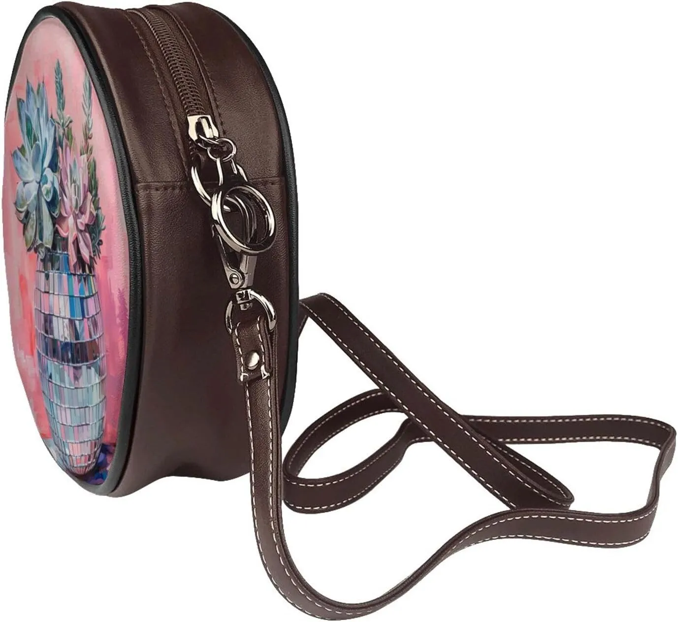 Disco Ball Women Round Crossbody Bags Leather Sling Bag Purse