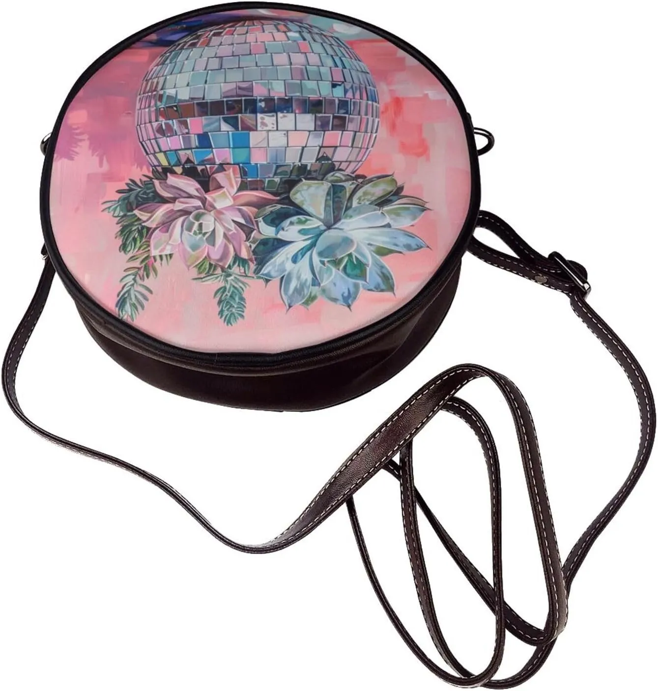 Disco Ball Women Round Crossbody Bags Leather Sling Bag Purse