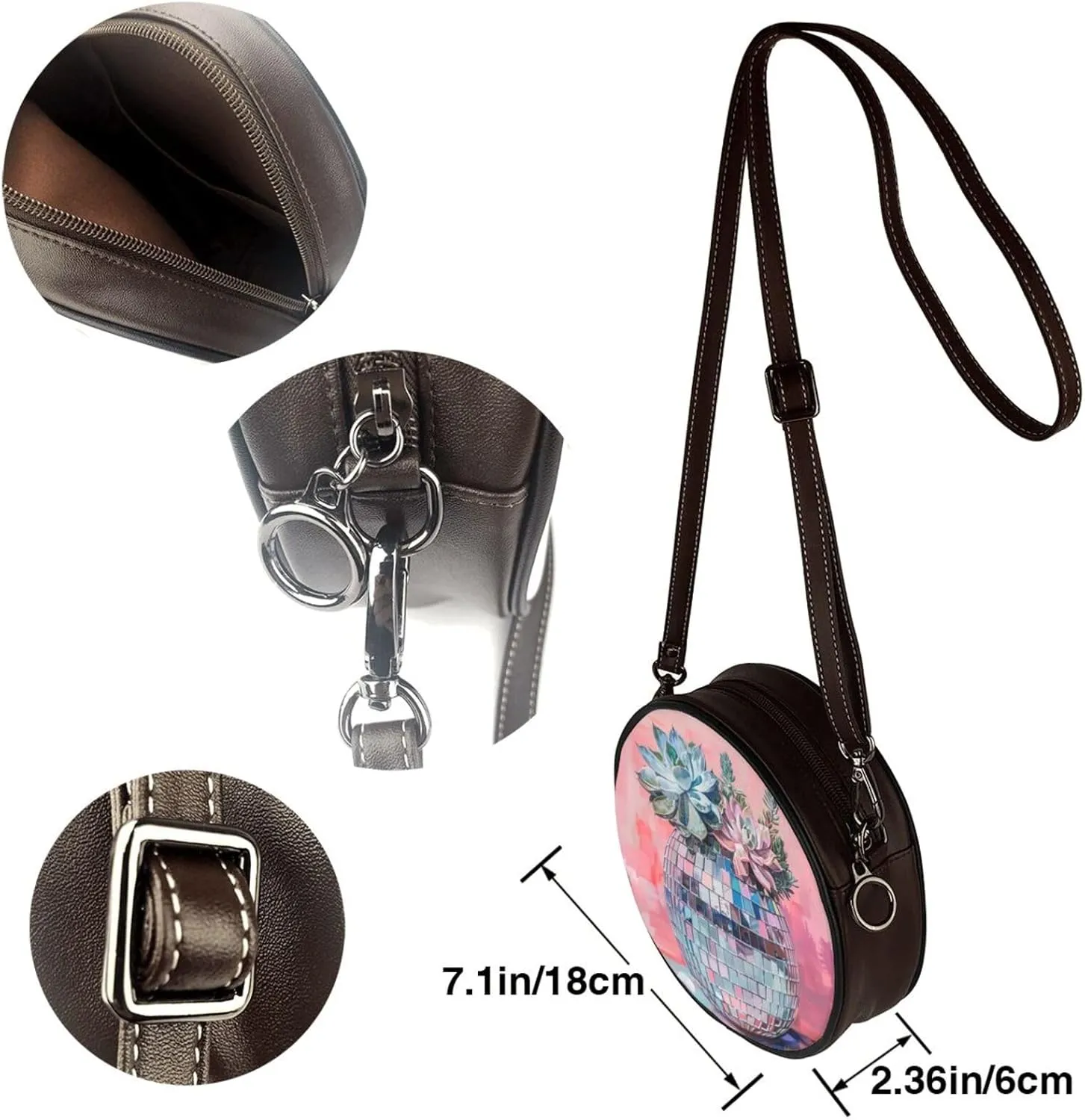 Disco Ball Women Round Crossbody Bags Leather Sling Bag Purse