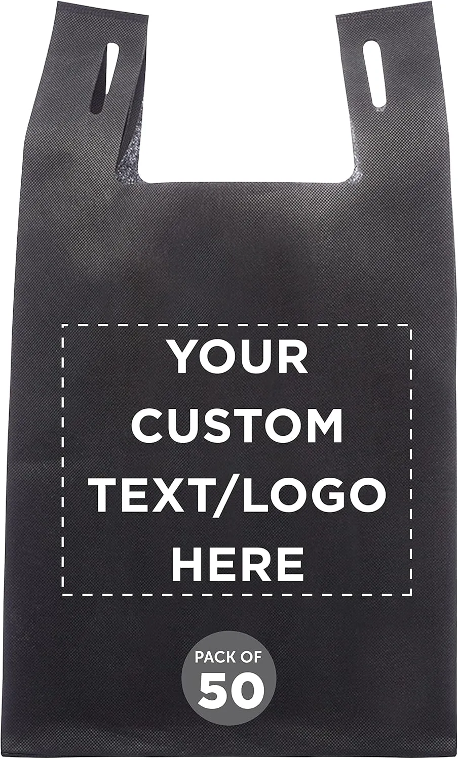 DISCOUNT PROMOS Custom Bodega Lightweight Tote Bags Set of 50, Personalized Bulk Pack - Reusable, Great for Grocery, Tradeshow, Party favors, Picnic - Black