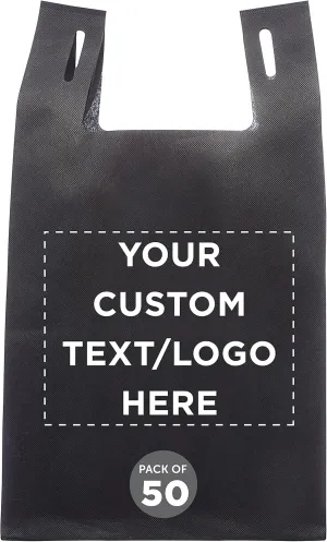 DISCOUNT PROMOS Custom Bodega Lightweight Tote Bags Set of 50, Personalized Bulk Pack - Reusable, Great for Grocery, Tradeshow, Party favors, Picnic - Black