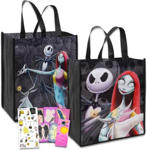Disney Nightmare Before Christmas Tote Bags for Kids, Adults - Bundle with 2 Jack and Sally Tote Bags Plus Stickers, Tattoos, More | Nightmare Before Christmas Reusable Totes