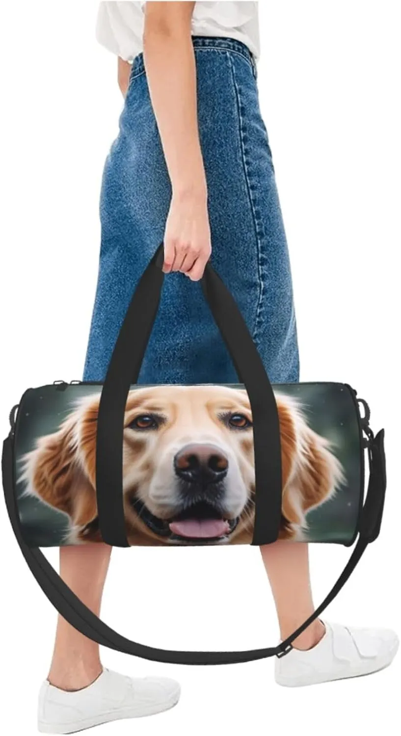 dog golden retriever Printed Travel Bag,Round Personal Item Storage bag,Foldie Duffel Bag for Traveling Vacation,Fitness,Sports