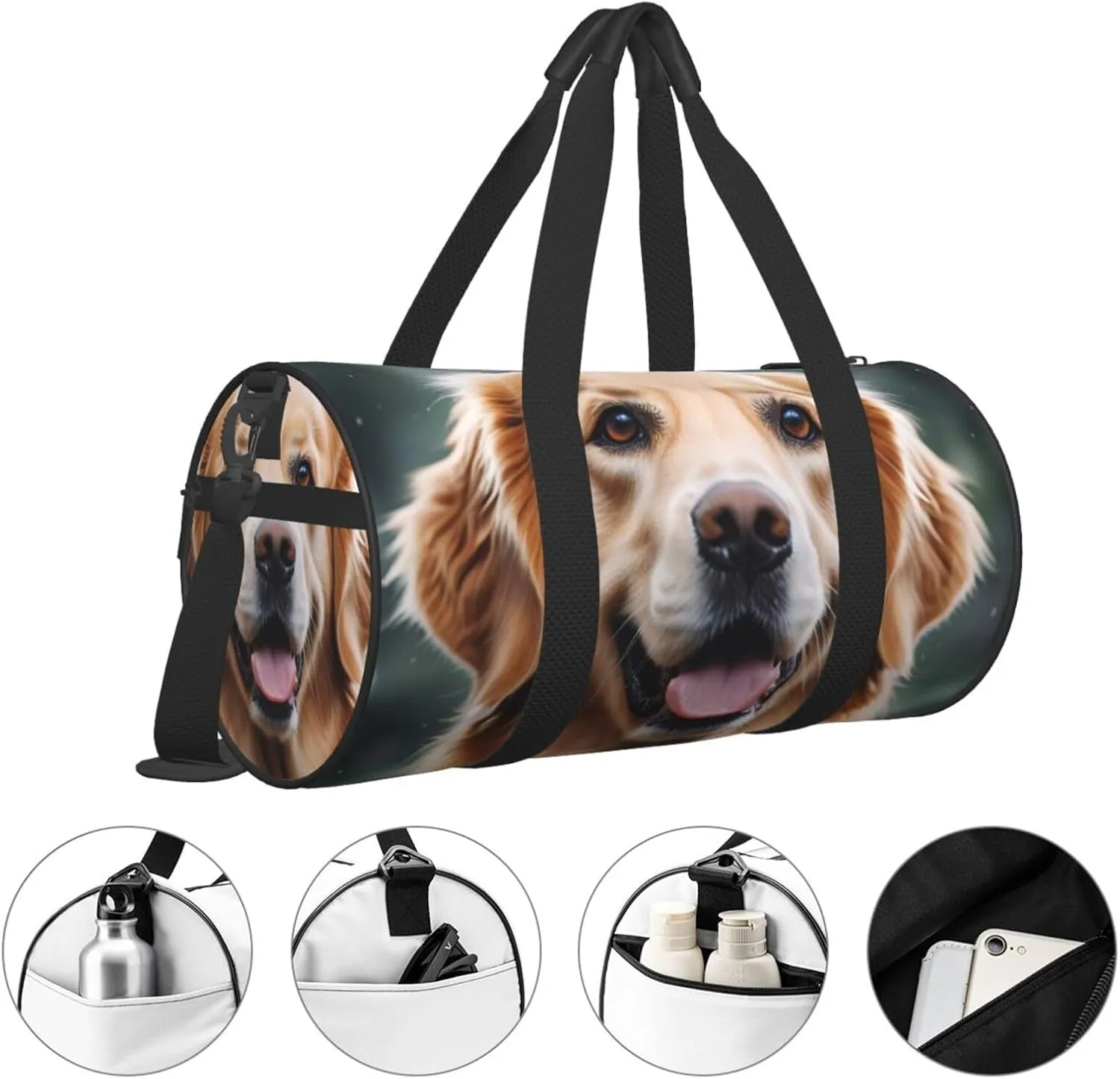 dog golden retriever Printed Travel Bag,Round Personal Item Storage bag,Foldie Duffel Bag for Traveling Vacation,Fitness,Sports