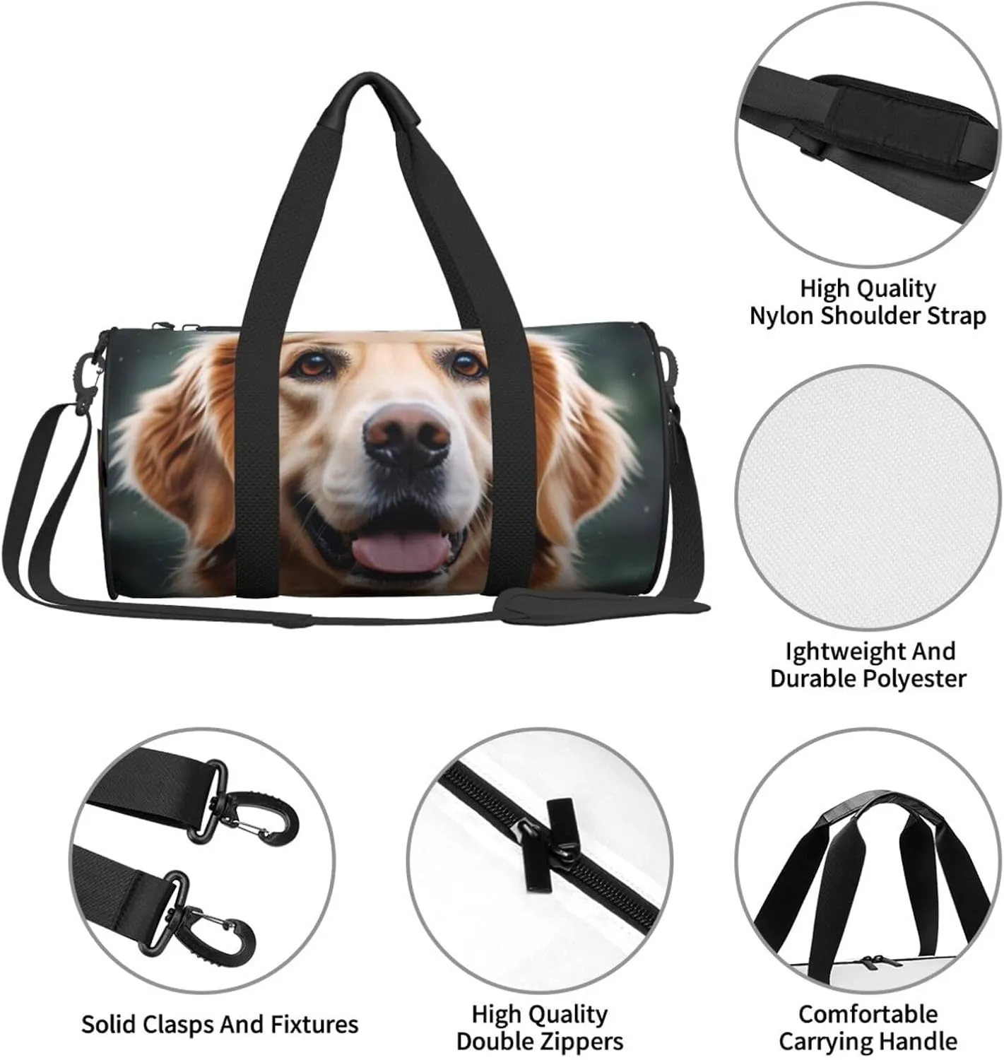 dog golden retriever Printed Travel Bag,Round Personal Item Storage bag,Foldie Duffel Bag for Traveling Vacation,Fitness,Sports