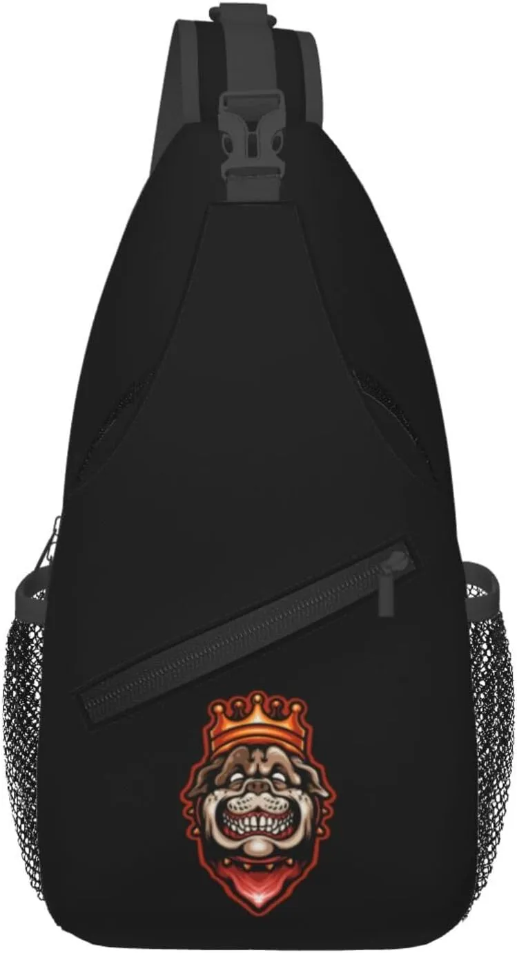 Dog Wearing A Crown And Showing His Teeth Crossbody Bags For Women Men Chest Backpack Gym Shoulder Bag Travel Outdoor Sports Casual Crossbody Bags