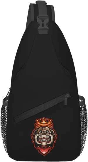 Dog Wearing A Crown And Showing His Teeth Crossbody Bags For Women Men Chest Backpack Gym Shoulder Bag Travel Outdoor Sports Casual Crossbody Bags