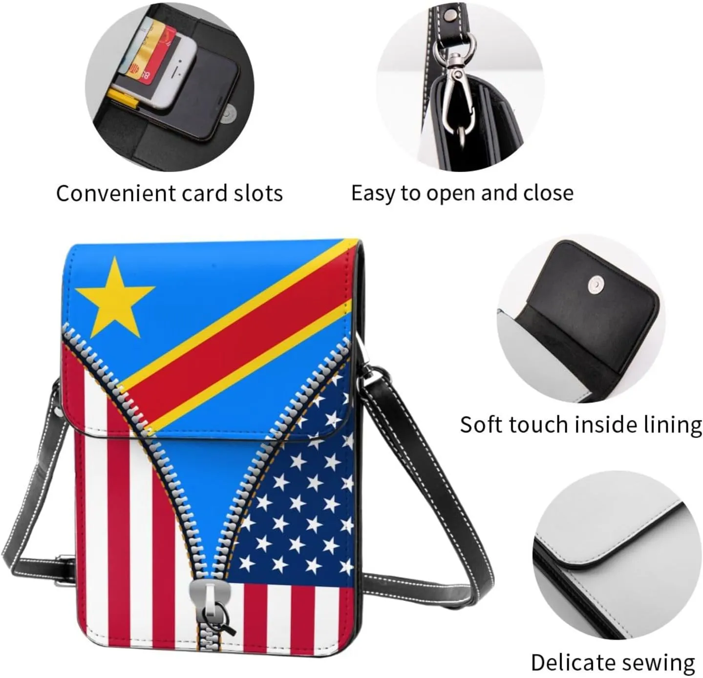 Dominican Republic America Flag Printed Zipper Small Crossbody Purse Cell Phone Bag for Women