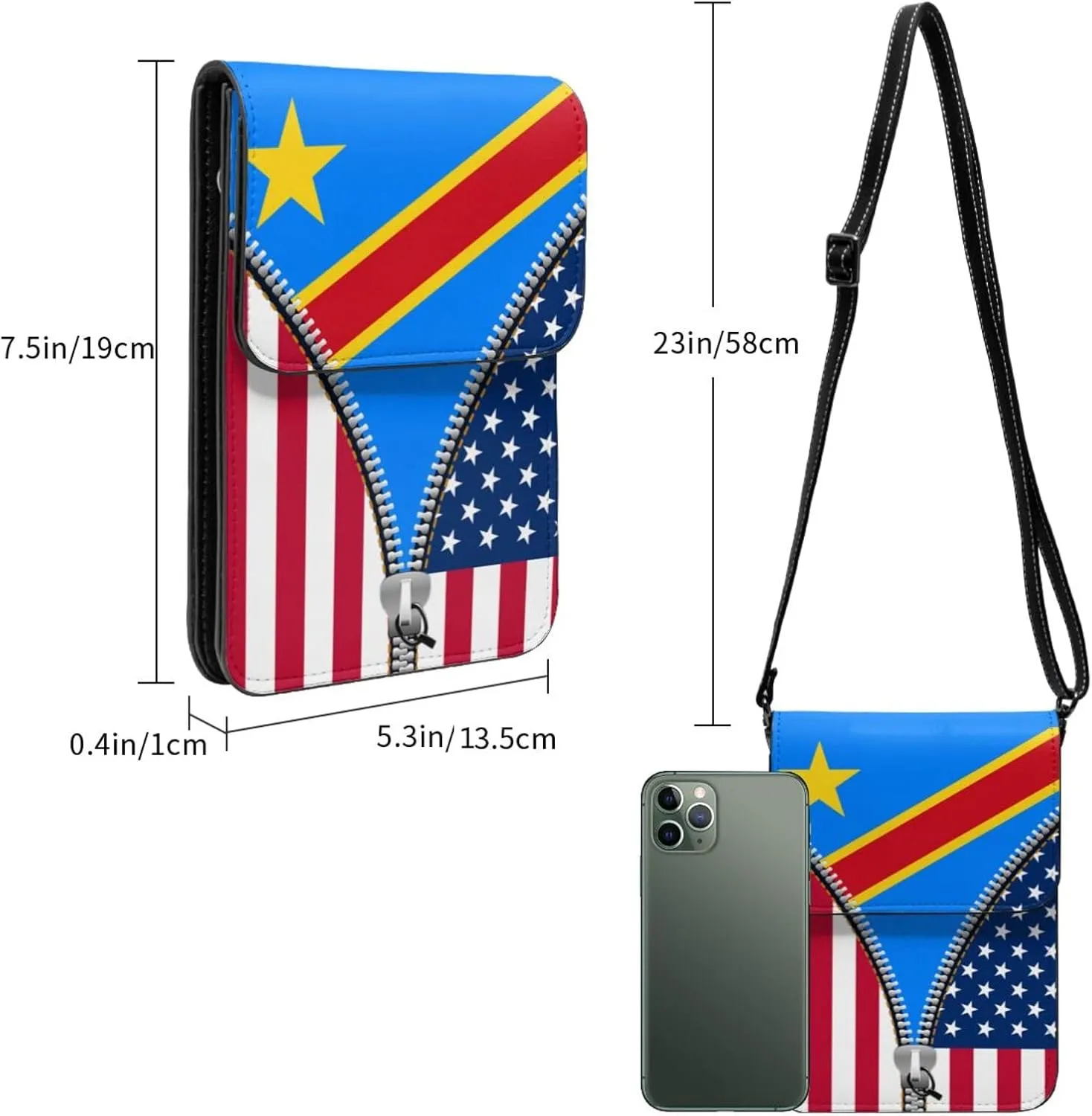 Dominican Republic America Flag Printed Zipper Small Crossbody Purse Cell Phone Bag for Women