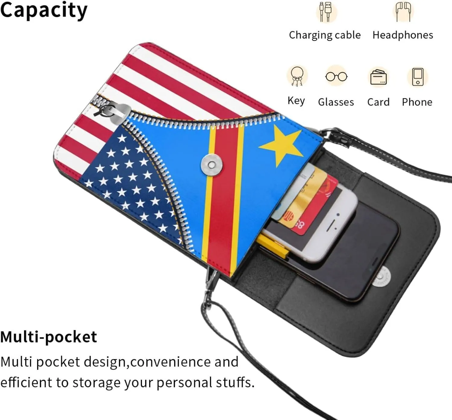 Dominican Republic America Flag Printed Zipper Small Crossbody Purse Cell Phone Bag for Women