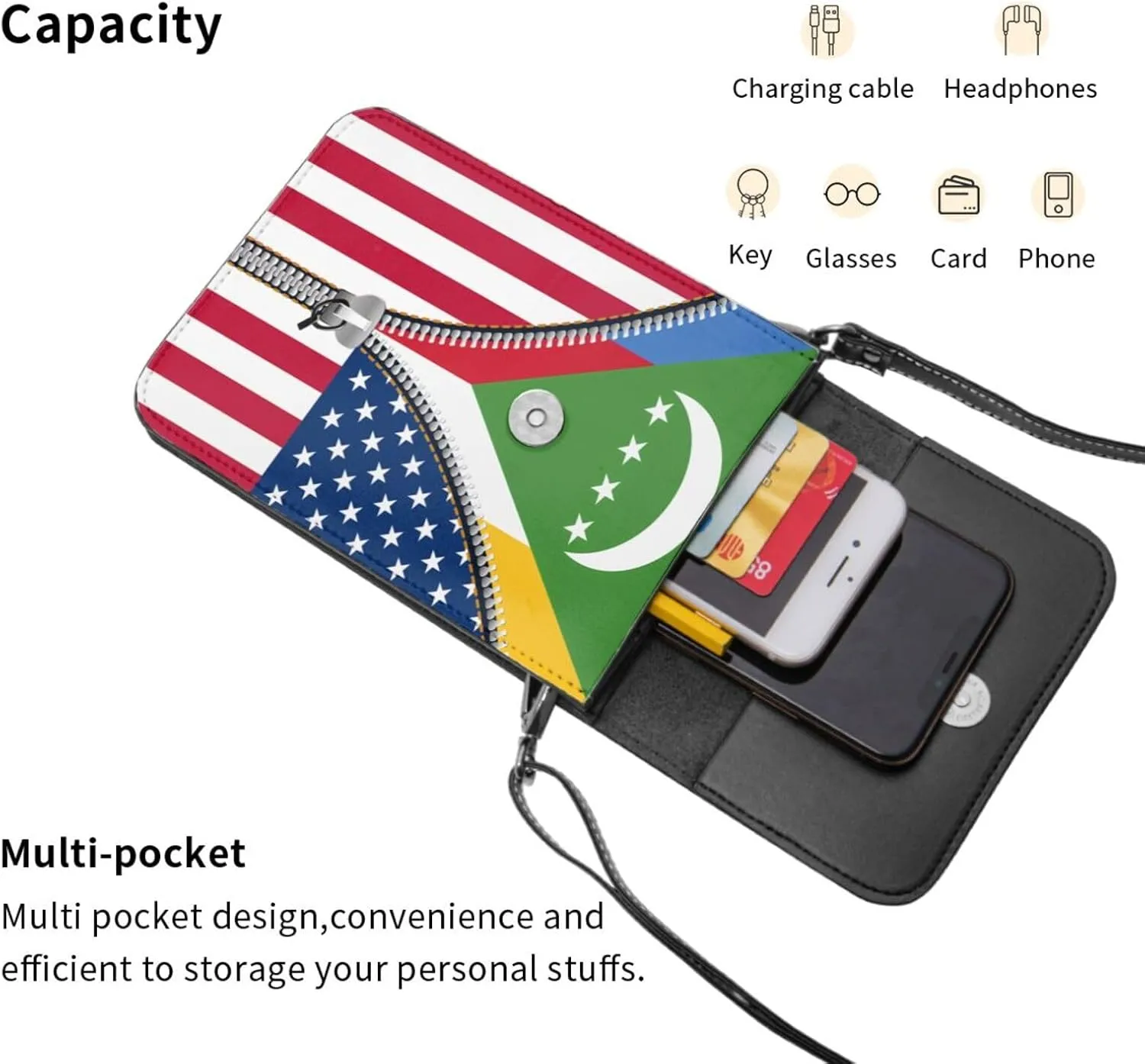 Dominican Republic America Flag Printed Zipper Small Crossbody Purse Cell Phone Bag for Women