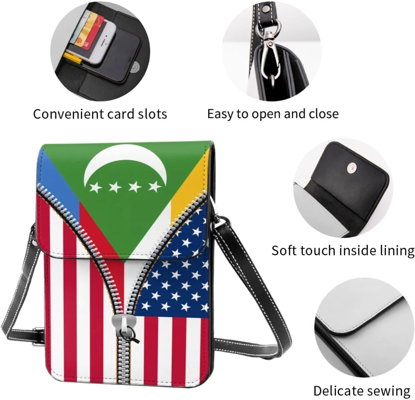 Dominican Republic America Flag Printed Zipper Small Crossbody Purse Cell Phone Bag for Women