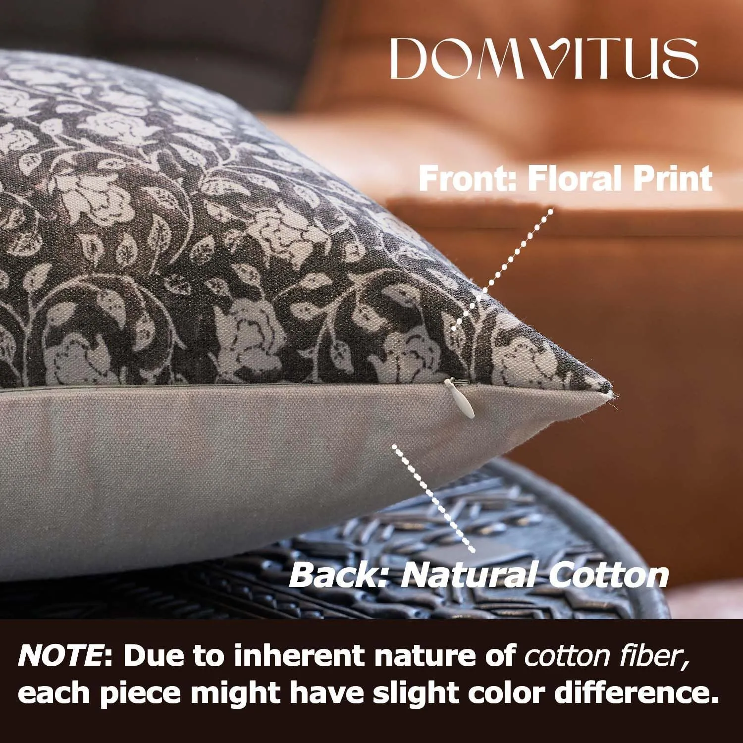 DOMVITUS Floral Pillow Covers 20x20, Throw Pillows for Couch, Floral Print Pillow Cover, Decorative Neutral Accent Throw Pillow Covers for Living Room, 1PC, Black