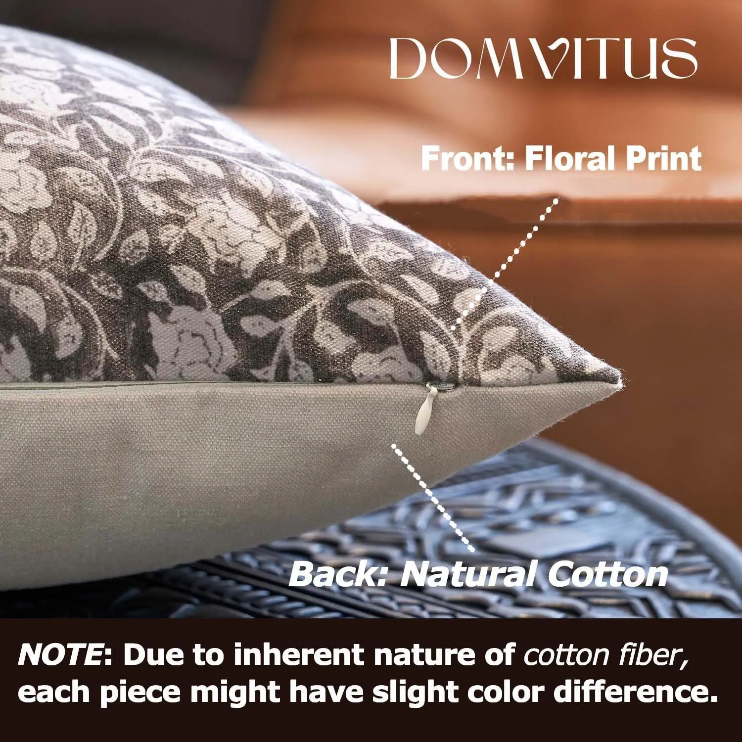 DOMVITUS Floral Pillow Covers 20x20, Throw Pillows for Couch, Floral Print Pillow Cover, Decorative Neutral Accent Throw Pillow Covers for Living Room, 1PC, Taupe