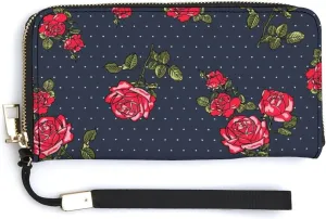 Donnapink Long Clutch Wallet, Long Handbag with Wristlet Strap, PU Leather Zip Purse