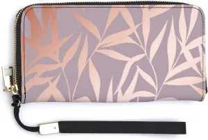 Donnapink Long Clutch Wallet, Long Handbag with Wristlet Strap, PU Leather Zip Purse