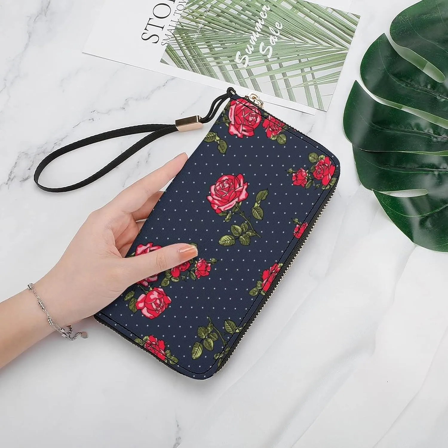 Donnapink Long Clutch Wallet, Long Handbag with Wristlet Strap, PU Leather Zip Purse
