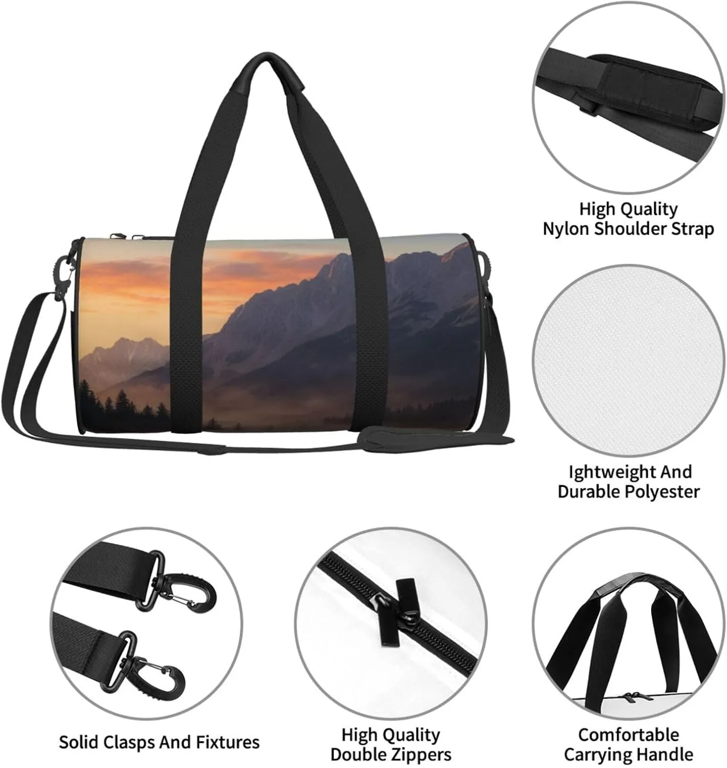 Dreamy Dusk Printed Travel Bag,Round Personal Item Storage bag,Foldie Duffel Bag for Traveling Vacation,Fitness,Sports