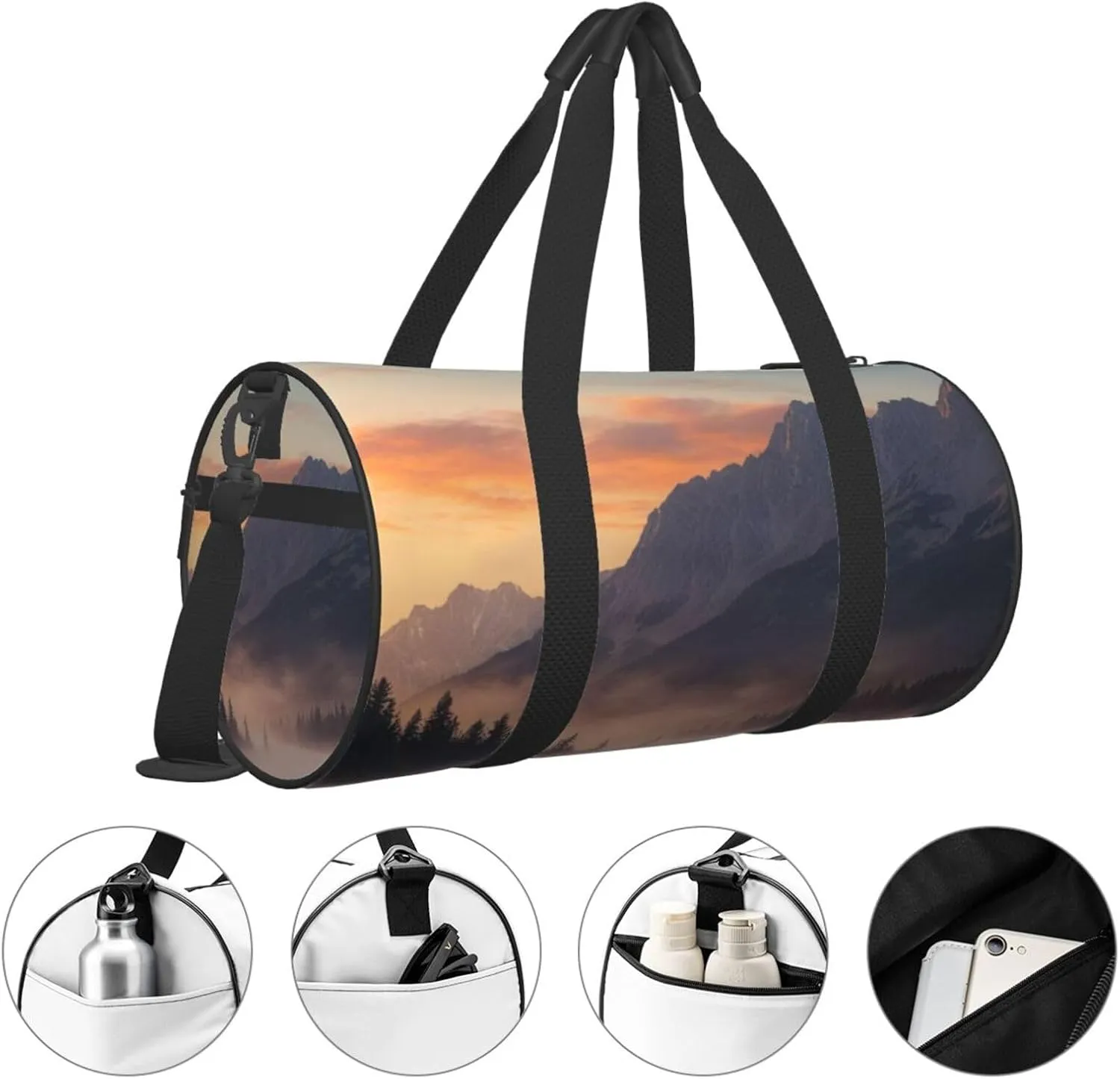 Dreamy Dusk Printed Travel Bag,Round Personal Item Storage bag,Foldie Duffel Bag for Traveling Vacation,Fitness,Sports