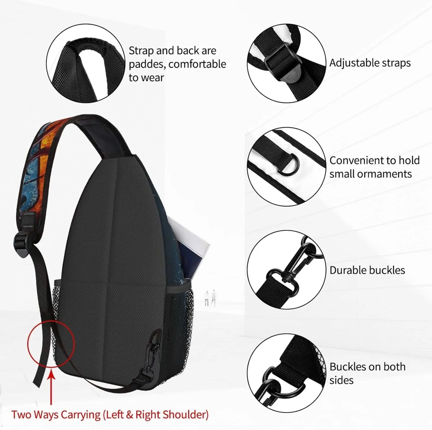 Dujiea Crossbody Backpack For Men Women Sling Bag, Black Water And Fire Note Chest Bag Shoulder Bag Lightweight One Strap Backpack Multipurpose Travel Hiking Daypack