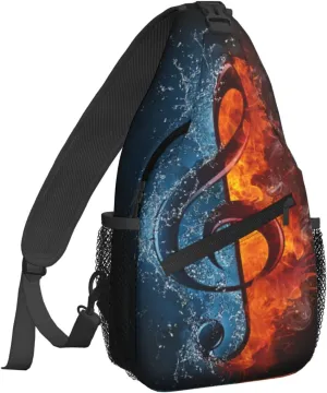 Dujiea Crossbody Backpack For Men Women Sling Bag, Black Water And Fire Note Chest Bag Shoulder Bag Lightweight One Strap Backpack Multipurpose Travel Hiking Daypack