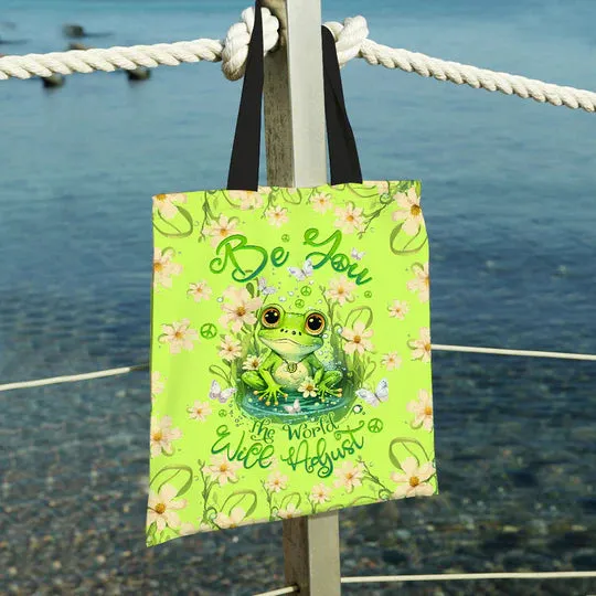 Durable Canvas Tote Bags -  BE YOU THE WORLD WILL ADJUST FROG - Lightweight &amp, High-Capacity Options by EBDR 01220524