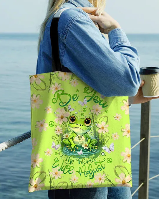 Durable Canvas Tote Bags -  BE YOU THE WORLD WILL ADJUST FROG - Lightweight &amp, High-Capacity Options by EBDR 01220524