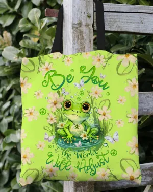 Durable Canvas Tote Bags -  BE YOU THE WORLD WILL ADJUST FROG - Lightweight &amp, High-Capacity Options by EBDR 01220524