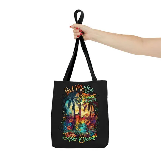 Durable Canvas Tote Bags - FIND ME WHERE THE MUSIC MEETS THE OCEAN GUITAR - Lightweight &amp, High-Capacity Options by EBDR 01220524