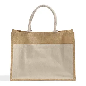 Easy-to-Decorate Jute Tote Bags with Canvas Front Pocket - TJ314