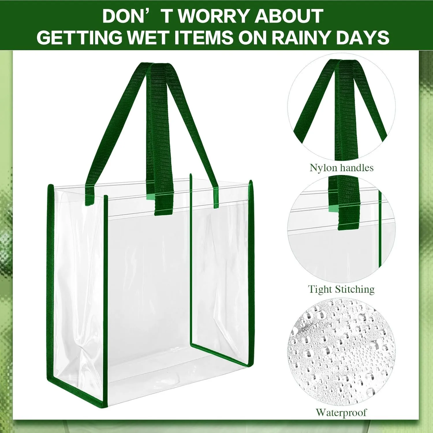 Eccliy 30 Pack 12x12x6 Inch Clear Tote Bag Stadium Approved Bulk Plastic Tote Gift Bag with Handle for Gym Sports Beach