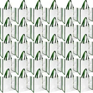 Eccliy 30 Pack 12x12x6 Inch Clear Tote Bag Stadium Approved Bulk Plastic Tote Gift Bag with Handle for Gym Sports Beach