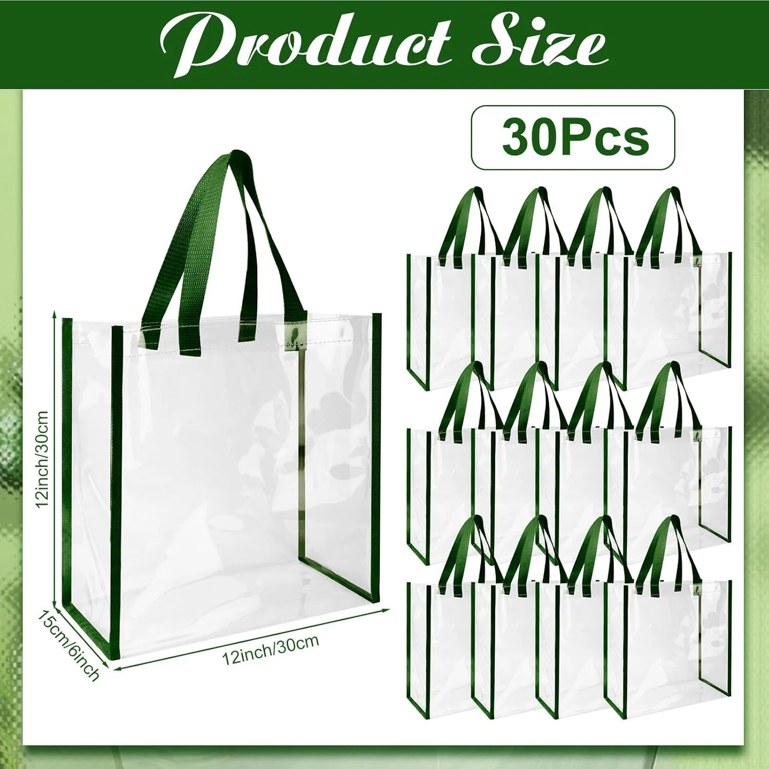 Eccliy 30 Pack 12x12x6 Inch Clear Tote Bag Stadium Approved Bulk Plastic Tote Gift Bag with Handle for Gym Sports Beach