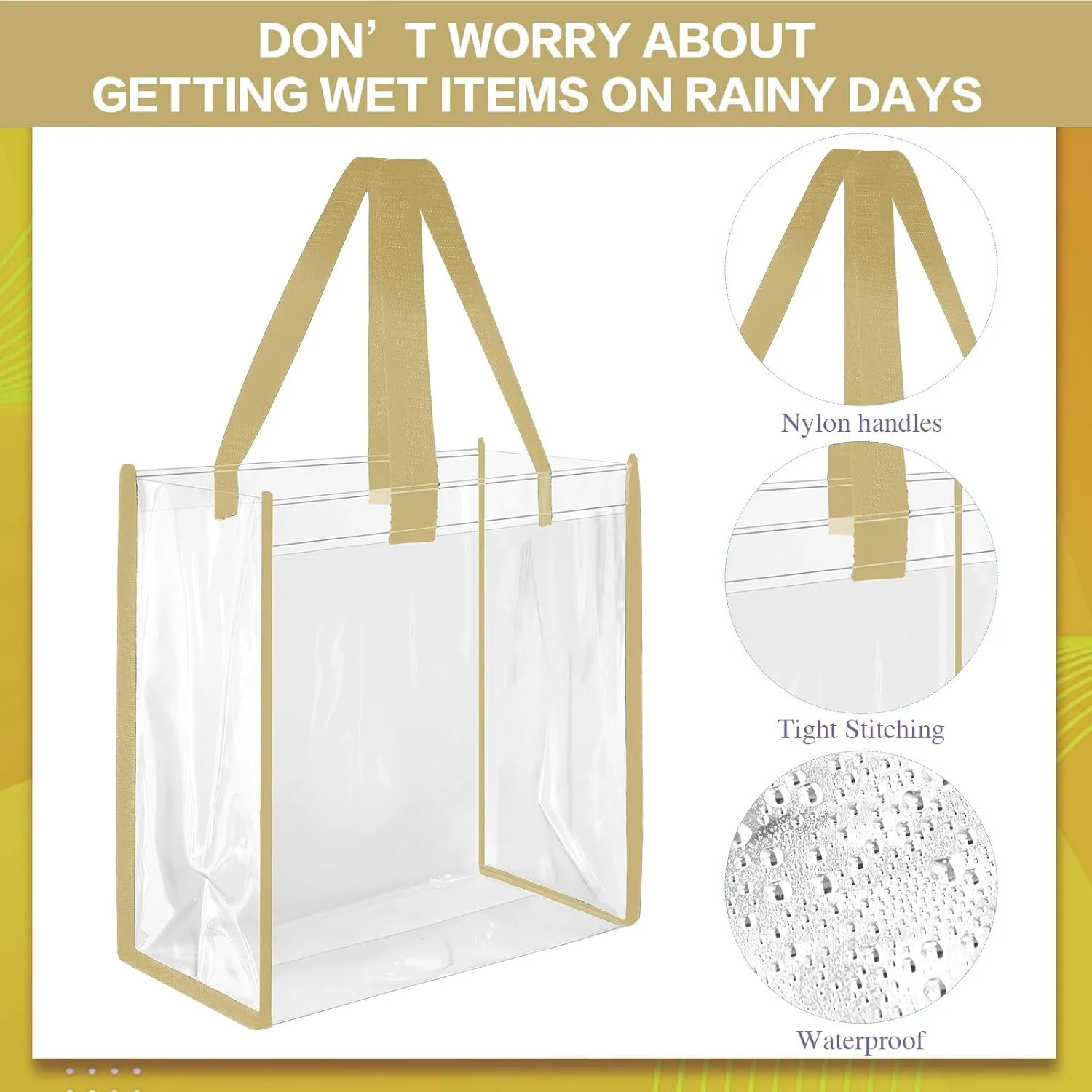 Eccliy 30 Pack 12x12x6 Inch Clear Tote Bag Stadium Approved Bulk Plastic Tote Gift Bag with Handle for Gym Sports Beach