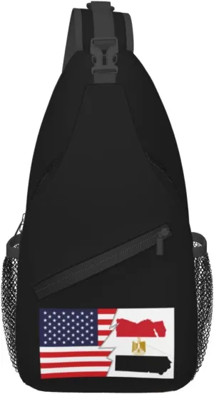Egypt Terrain Map And America Crossbody Bags For Women Men Chest Backpack Gym Shoulder Bag Travel Outdoor Sports Casual Crossbody Bags