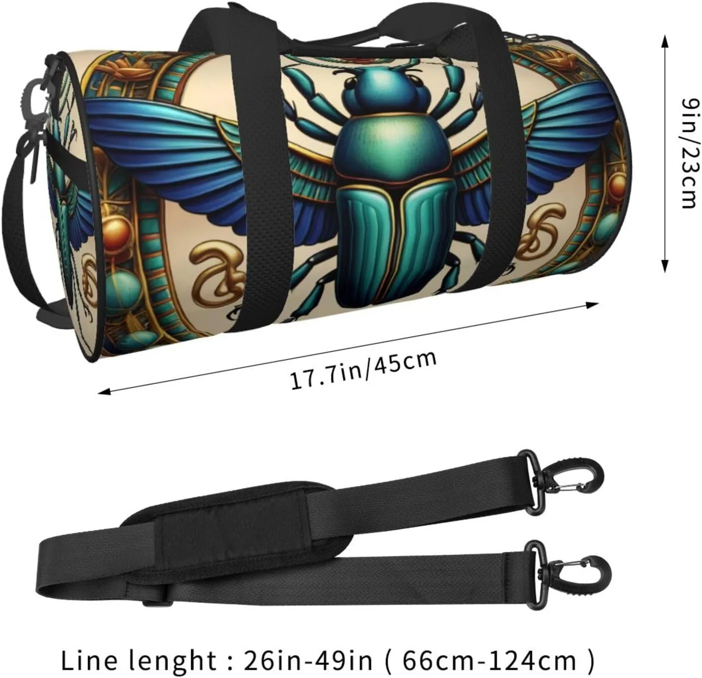 Egyptian Scarab Printed Travel Bag,Round Personal Item Storage bag,Foldie Duffel Bag for Traveling Vacation,Fitness,Sports