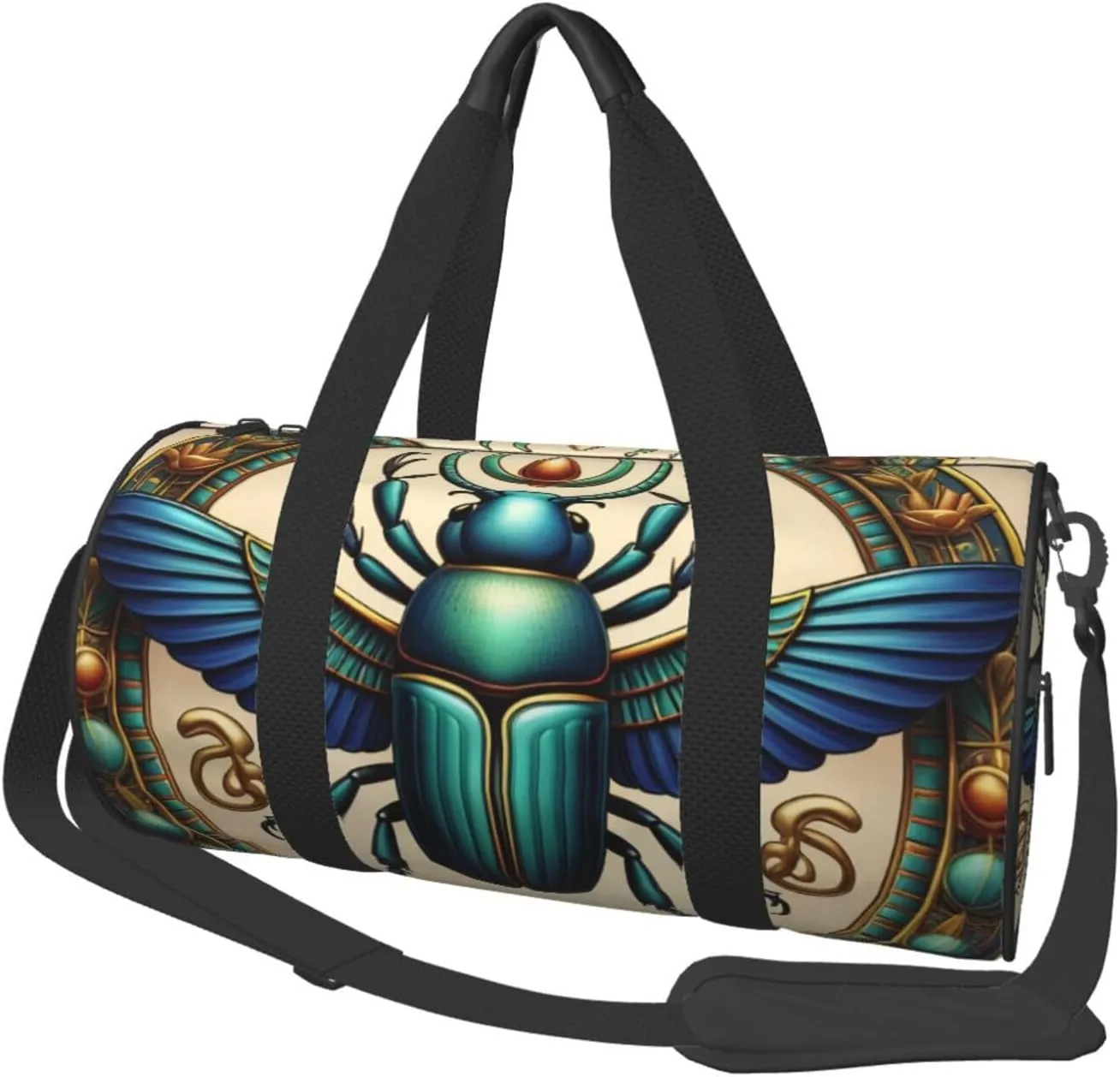 Egyptian Scarab Printed Travel Bag,Round Personal Item Storage bag,Foldie Duffel Bag for Traveling Vacation,Fitness,Sports