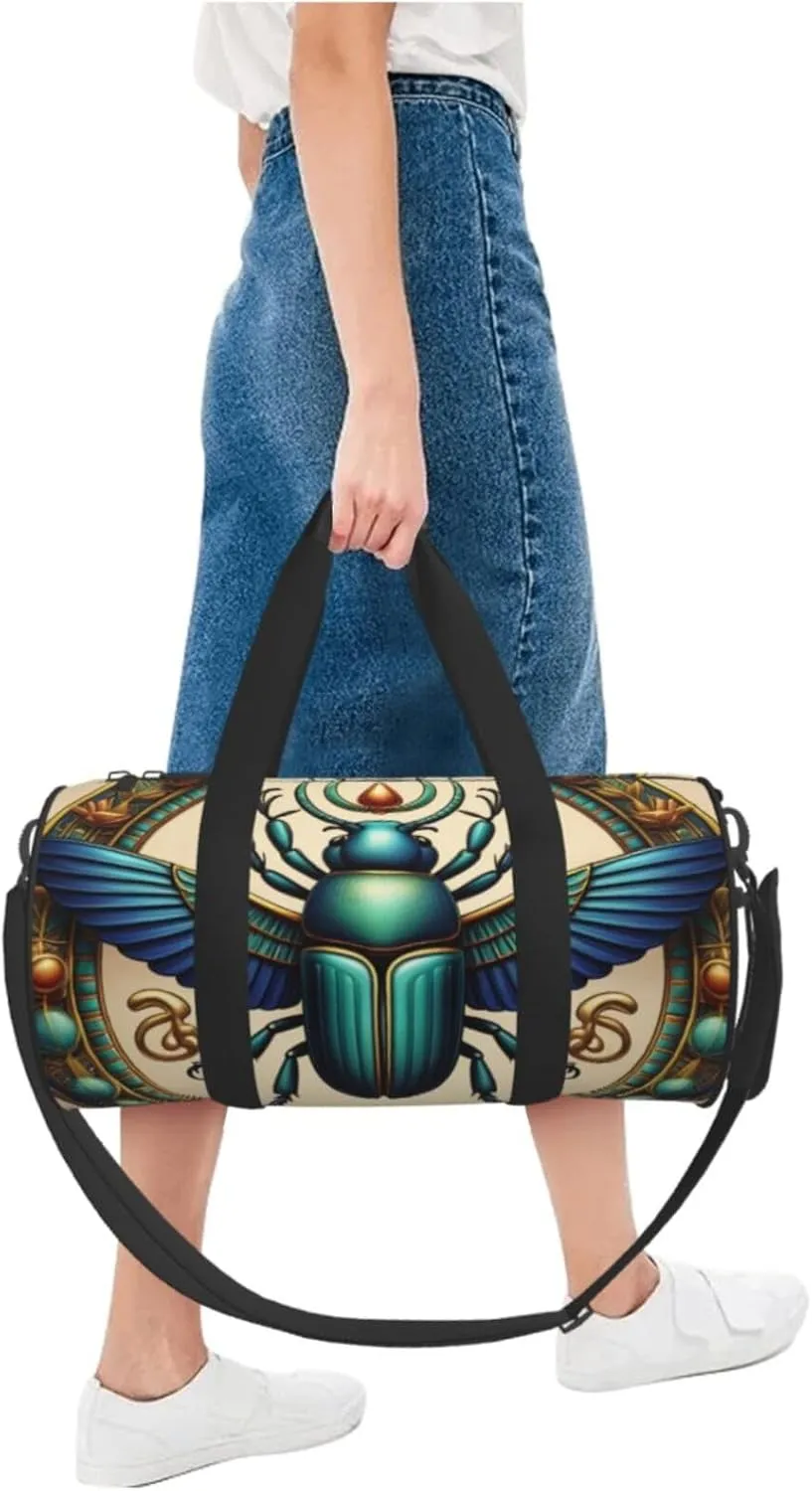 Egyptian Scarab Printed Travel Bag,Round Personal Item Storage bag,Foldie Duffel Bag for Traveling Vacation,Fitness,Sports