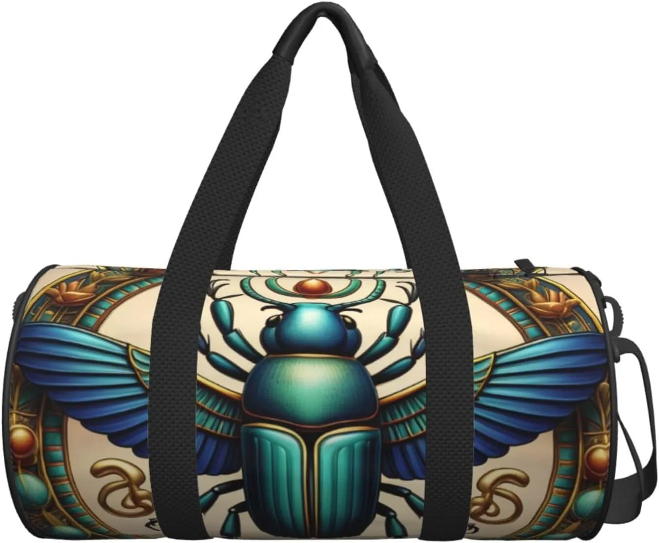 Egyptian Scarab Printed Travel Bag,Round Personal Item Storage bag,Foldie Duffel Bag for Traveling Vacation,Fitness,Sports