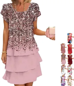 Elegant Multi-Plant Floral Print Cascade Dress - Soft Blend for Summer Weddings & Garden Parties