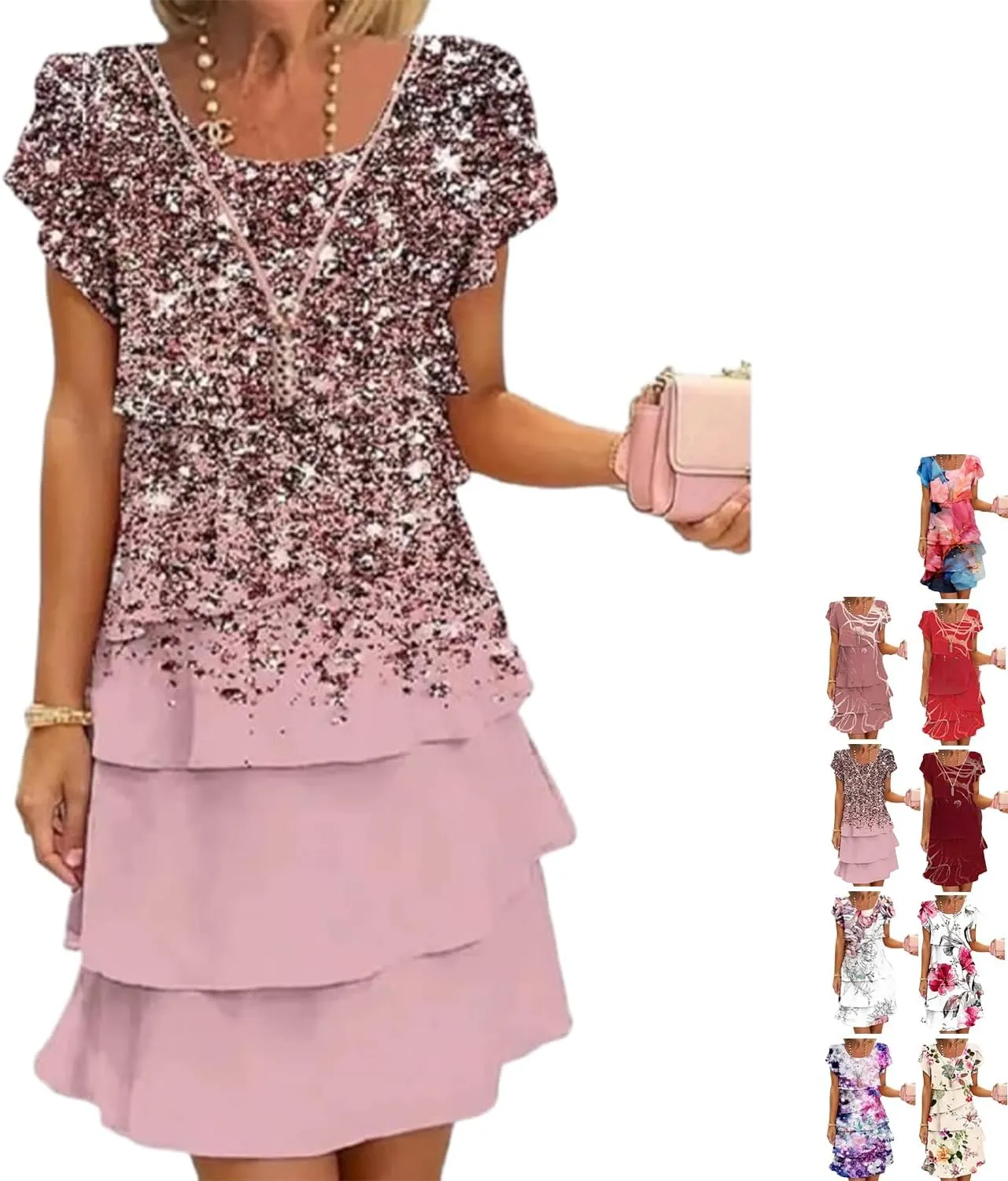 Elegant Multi-Plant Floral Print Cascade Dress - Soft Blend for Summer Weddings & Garden Parties