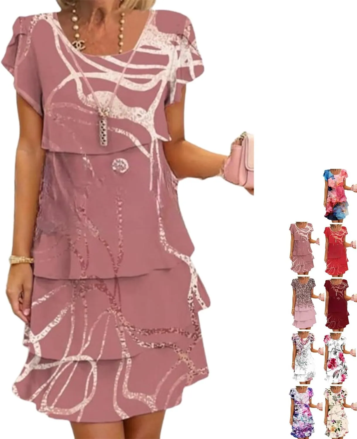 Elegant Multi-Plant Floral Print Cascade Dress - Soft Blend for Summer Weddings & Garden Parties