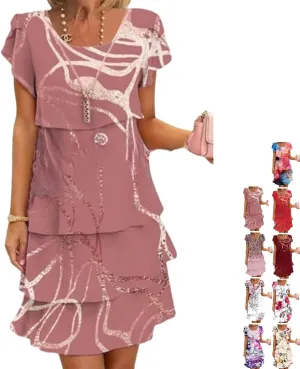Elegant Multi-Plant Floral Print Cascade Dress - Soft Blend for Summer Weddings & Garden Parties